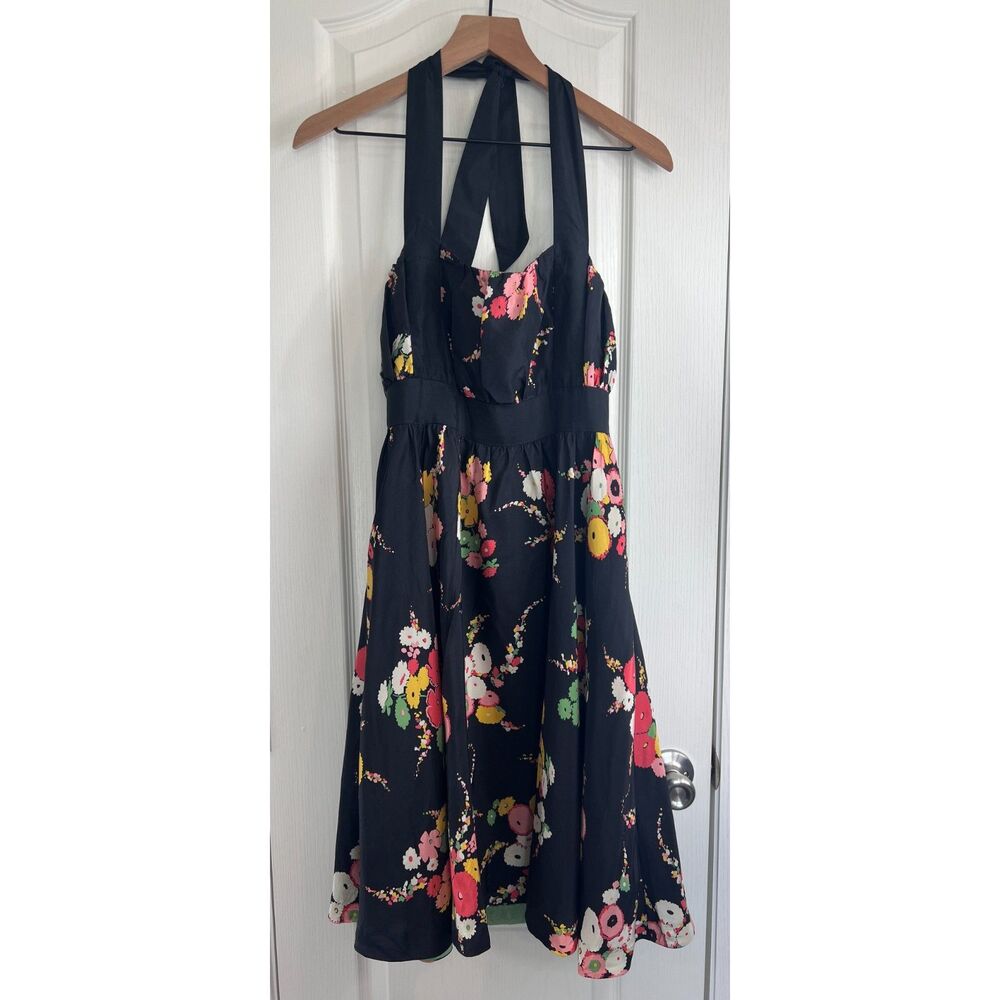Anthropologie Moulinette Soeurs Silk Black Floral Print Halter Dress Women's 4